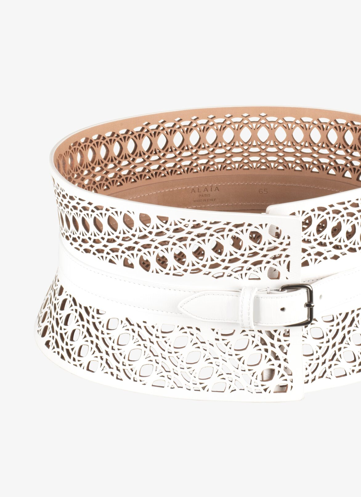 CORSET BELT CUIR LUX CROIS‚ D'OGIVE WHITE OPTIQUE ALAÏA WHITE CORSET BELT CUIR LUX CROIS‚ D'OGIVE WHITE OPTIQUE